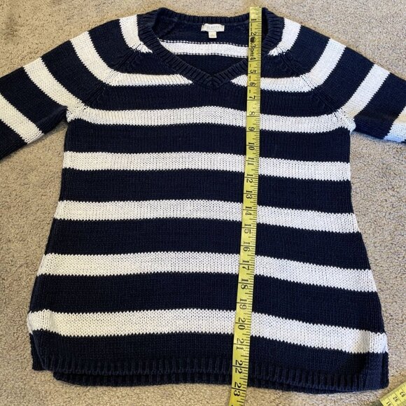 Talbots Navy Blue Stripe Sweater Women's Petite XS Cotton Blend Pullover Preppy - Picture 7 of 9